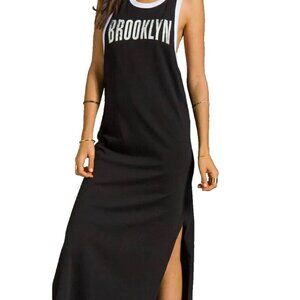 Chaser Women Size Medium Black Brooklyn Graphic Cotton Side-Slit Maxi Tank Dress